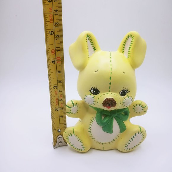 Decorative Ceramic Free Standing Rabbit Yellow Green White Design Green Bow - Picture 9 of 12